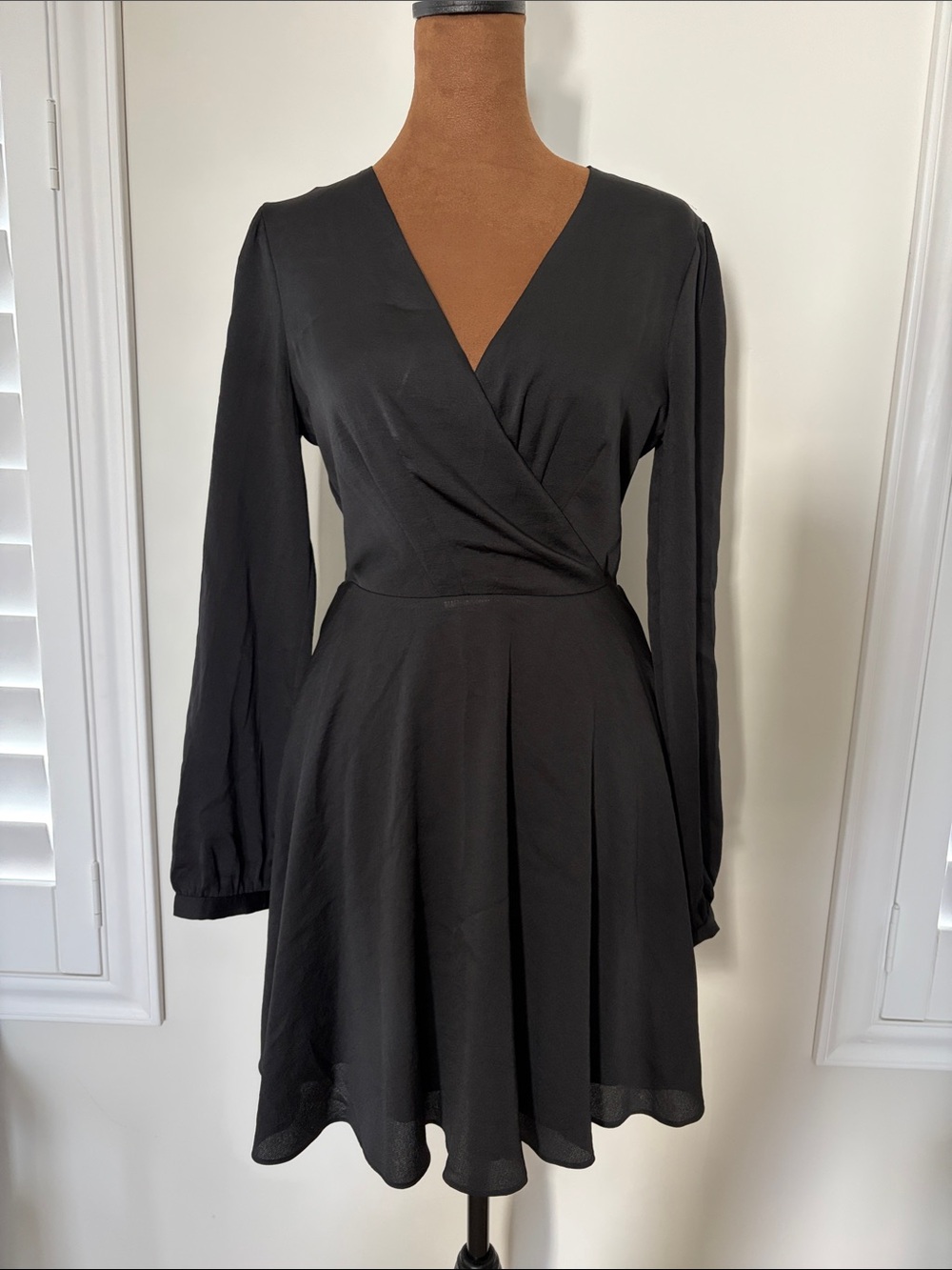 Express Black Long-Sleeve Faux Wrap Skater Dress